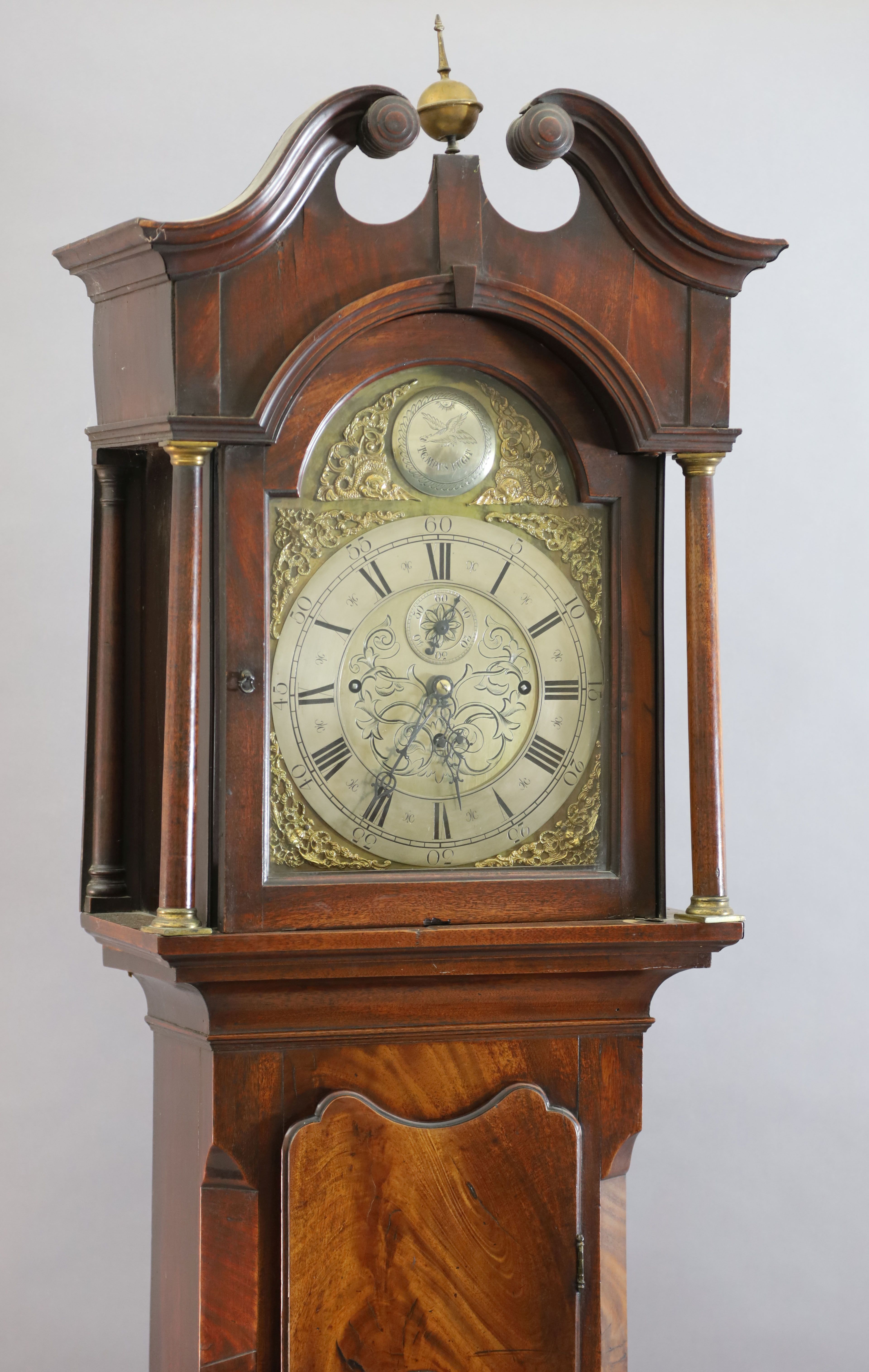 A George III mahogany eight day chiming longcase clock, H.7ft 9in.